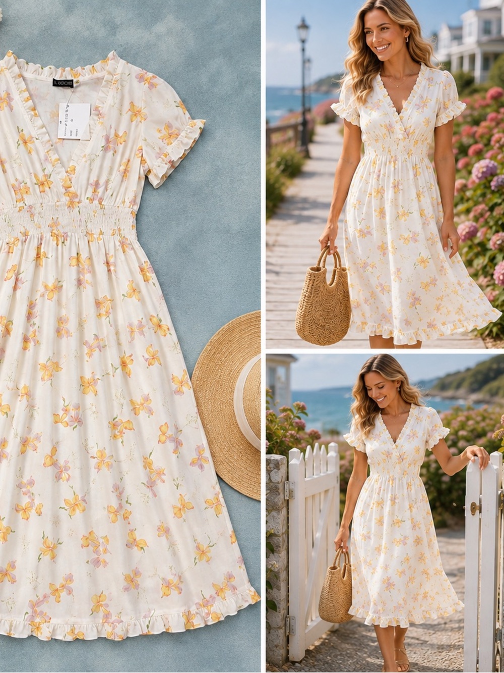 LeLuxe CLOTHING - White and Yellow Floral Dress NWT